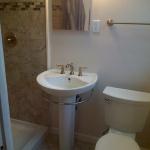 UTILIZING SMALL SPACE WITH PEDESTAL SINK WITH GOLD NICKEL FAUCET